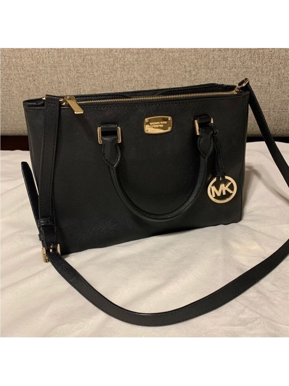 Michael Kors Black Satchel with Gold Accents and Adjustable Strap - Picture 3 of 10